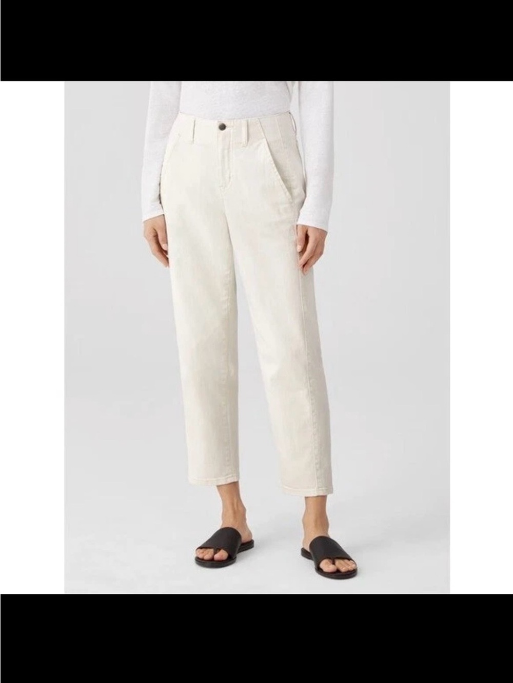 Eileen Fisher High Waist Curved Ankle Pant Natural Org Cotton Plus SZ 26 NWT!